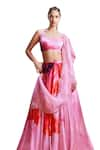 Dolly J_Pink Satin Embellished Beads Scoop Sahana Watercolour Floral Print Lehenga Set _Online_at_Aza_Fashions