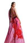 Dolly J_Pink Satin Embellished Beads Scoop Sahana Watercolour Floral Print Lehenga Set _at_Aza_Fashions