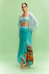 Buy_Dolly J_Blue Chiffon Embellished Bead Cape Open Rana Bread Printed Skirt _at_Aza_Fashions