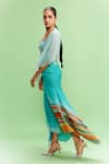 Shop_Dolly J_Blue Chiffon Embellished Bead Cape Open Rana Bread Printed Skirt _at_Aza_Fashions