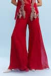 Buy_Dolly J_Red Chiffon Embellished Pearl Jumpsuit Harini Sheer Panel With Bead Shrug _Online_at_Aza_Fashions