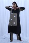 Khat_Green Poplin, Cotton V-neck Earthy Polka Dots Print Kurta And Pant Set _Online_at_Aza_Fashions