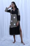 Buy_Khat_Green Poplin, Cotton V-neck Earthy Polka Dots Print Dress _at_Aza_Fashions