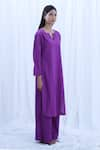 Buy_KHAT_Purple Handloom Cotton Solid Notched Kurta And Pant Set _Online_at_Aza_Fashions