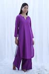 Shop_KHAT_Purple Handloom Cotton Solid Notched Kurta And Pant Set _Online_at_Aza_Fashions