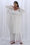 Buy_KHAT_White Crepe Silk Solid Round Kaftan And Pant Set _at_Aza_Fashions