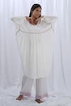 Buy_KHAT_White Crepe Silk Solid Round Kaftan And Pant Set 