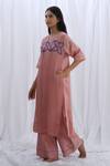 Shop_Khat_Pink Chanderi Silk Embroidery Round Neck Kurta With Pant _Online_at_Aza_Fashions