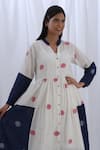 KHAT_White Handloom Cotton Woven Polka Dot Mandarin Color Block Gathered Tunic _Online_at_Aza_Fashions