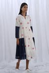 Buy_KHAT_White Handloom Cotton Woven Polka Dot Mandarin Color Block Gathered Tunic 