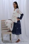 KHAT_White Handloom Cotton Woven Polka Dot Color Block Gathered Tunic With Pant _Online_at_Aza_Fashions