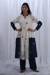 Buy_KHAT_White Handloom Cotton Woven Polka Dot Color Block Gathered Tunic And Pant Set _at_Aza_Fashions