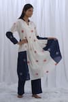 Buy_KHAT_White Handloom Cotton Woven Polka Dot Color Block Gathered Tunic And Pant Set _Online_at_Aza_Fashions