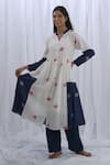 Shop_KHAT_White Handloom Cotton Woven Polka Dot Color Block Gathered Tunic And Pant Set _Online_at_Aza_Fashions