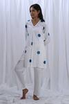 Buy_KHAT_White Poplin Cotton Woven Polka Dot V Neck Pattern Tunic With Pant _at_Aza_Fashions