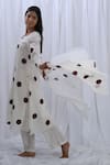 KHAT_White Handloom Cotton Print Polka Dot Round Neck Pattern Kurta And Pant Set _Online_at_Aza_Fashions