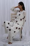 Buy_KHAT_White Handloom Cotton Print Polka Dot Round Neck Pattern Kurta And Pant Set _Online_at_Aza_Fashions