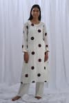 Buy_KHAT_White Handloom Cotton Print Polka Dot Round Neck Pattern Kurta With Pant _at_Aza_Fashions