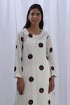 KHAT_White Handloom Cotton Print Polka Dot Round Neck Pattern Kurta With Pant _Online_at_Aza_Fashions