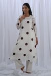 Buy_KHAT_White Handloom Cotton Print Polka Dot Round Neck Pattern Kurta With Pant _Online_at_Aza_Fashions