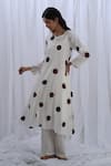 Shop_KHAT_White Handloom Cotton Print Polka Dot Round Neck Pattern Kurta With Pant _Online_at_Aza_Fashions