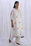 Shop_KHAT_White Handloom Cotton Woven Polka Dot Round Contrast Pattern Tunic With Pant _Online_at_Aza_Fashions