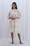 Buy_KHAT_White Handloom Cotton Woven Polka Dot Stand Gathered Yoke Pattern Tunic _at_Aza_Fashions