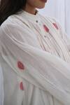 KHAT_White Handloom Cotton Woven Polka Dot Stand Gathered Yoke Pattern Tunic _Online_at_Aza_Fashions