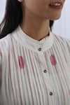 Buy_KHAT_White Handloom Cotton Woven Polka Dot Stand Gathered Yoke Pattern Tunic _Online_at_Aza_Fashions