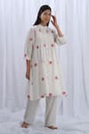 Buy_KHAT_White Handloom Cotton Woven Polka Dot Gathered Yoke Pattern Tunic With Pant _at_Aza_Fashions