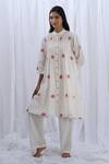 Shop_KHAT_White Handloom Cotton Woven Polka Dot Gathered Yoke Pattern Tunic With Pant _at_Aza_Fashions