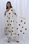 Buy_KHAT_White Handloom Cotton Woven Polka Dot Frilled Neck Pattern Kurta Pant Set _at_Aza_Fashions