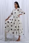 KHAT_White Handloom Cotton Woven Polka Dot Frilled Neck Pattern Tunic _Online_at_Aza_Fashions