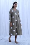 KHAT_Green Poplin Cotton Print Polka Dot Round Neck Earthy Pattern Tunic _Online_at_Aza_Fashions