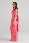 Shop_Pasha India_Pink Swiss Satin Floral Round Pattern Pre-draped Saree With Blouse _Online_at_Aza_Fashions