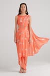 Pasha India_Orange Swiss Satin Floral Round Pattern Slit Pre-draped Saree With Blouse _Online_at_Aza_Fashions