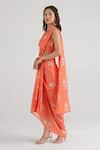 Pasha India_Orange Swiss Satin Floral Round Pattern Slit Pre-draped Saree With Blouse _at_Aza_Fashions