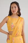 Pasha India_Yellow Swiss Satin Floral Round Pattern Pre-draped Lungi Saree With Blouse _Online_at_Aza_Fashions