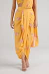 Shop_Pasha India_Yellow Swiss Satin Floral Round Pattern Pre-draped Lungi Saree With Blouse _Online_at_Aza_Fashions