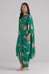 Shop_Pasha India_Green Swiss Satin Floral Round Jade Pattern Lungi Pre-draped Saree Set _Online_at_Aza_Fashions