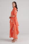 Buy_Pasha India_Orange Swiss Satin Floral Band Collar Pattern Draped Dress _Online_at_Aza_Fashions