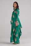 Buy_Pasha India_Green Swiss Satin Floral Band Collar Pattern Draped Kurta Dress _Online_at_Aza_Fashions