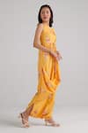 Buy_Pasha India_Yellow Rayon Floral Round Amber Pattern Draped Jumpsuit _Online_at_Aza_Fashions