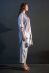 Shop_Clos_Grey Dupion Silk Print Abstract Band Collar Asymmetric Kurta With Pant _at_Aza_Fashions