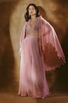 Buy_Anshika Tak Label_Pink Cape And Pant Crepe Embroidered Cutdana Ethereal Elegance Sharara Set _at_Aza_Fashions