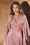 Anshika Tak Label_Pink Cape And Pant Crepe Embroidered Cutdana Ethereal Elegance Sharara Set _Online_at_Aza_Fashions