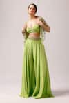 Buy_Anshika Tak Label_Green Pant And Blouse Crepe Embroidered Bead Summer Breeze Cape Sharara Set _at_Aza_Fashions