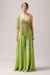 Anshika Tak Label_Green Pant And Blouse Crepe Embroidered Bead Summer Breeze Cape Sharara Set _Online_at_Aza_Fashions