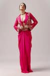 Buy_Anshika Tak Label_Fuchsia Skirt And Blouse Crepe Embroidered Bead Dream Floral Jacket Draped Set _at_Aza_Fashions