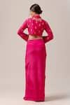 Shop_Anshika Tak Label_Fuchsia Skirt And Blouse Crepe Embroidered Bead Dream Floral Jacket Draped Set _at_Aza_Fashions